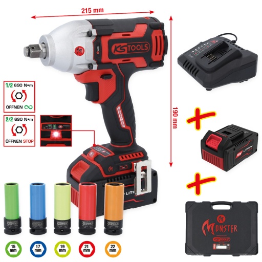 Coffret cle choc 1/2'' eMONSTER sans fil et brushless 9 pcs