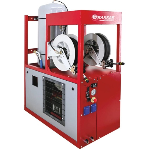 Compresseur thermique 120L 9CV 12 bar/2000W/2 prises 230V/2 enrouleurs d' air/bâti soudé de transport