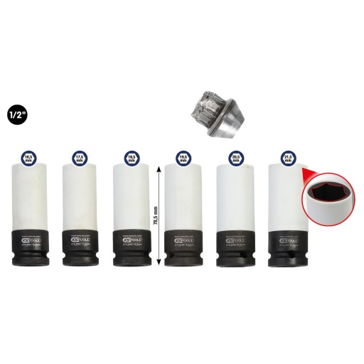 Jeu de douilles à chocs 1/2'' spéciales pour jantes aluminium 6 pcs