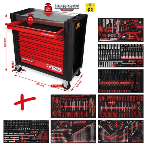 Servante d’atelier Performanceplus P25 avec 564 outils pour 8 tiroirs