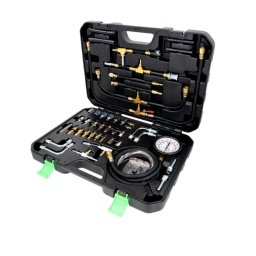 Coffret de contrôle de compression et d'étancheité pour moteurs essence COMPETITION 44 pcs
Kit universel avec manomètre de précision (0 - 10 bar) (tolérance +/- 2 %)
Adapté aux rampes mécaniques et électroniques
Compatible avec près de tous les modèles de véhicules européens, asiatiques et américains courants grâce à 30 adaptateurs
Contrôle aisé de l'étanchéité ainsi que de la pression du système et de la pression de commande grâce à une vanne à 3 voies réglable
avec 5 tuyaux, chacun muni d'un raccord aux deux extrémités