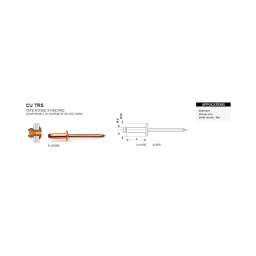 Boite de rivet aveugle cu trs tête ronde standard
- conforme a la norme nf en iso 15582
- corps cuivre.clous acier
- plage de sertissage. diamètre de perçage .résistance a la traction. résistance au cisaillement. vous retrouverez toutes ces informations dans la fiche technique
- conditionement a la boite. ou au 1000
- delais nous consulter