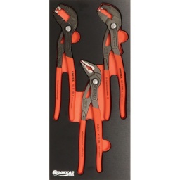 Composition : 3 outils
-1 Pince à collier autoserrant (ref.12391)
-1 Pince à collier atramentisee 250mm (ref.13650)
-1 pince multiprise Cobra (ref.13695