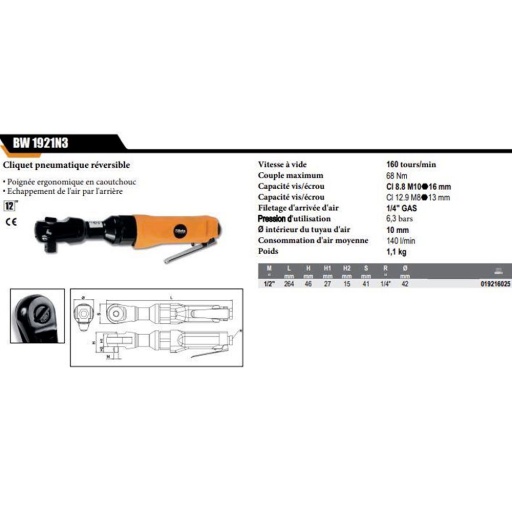 Cliquet pneumatique 1/2 68Nm