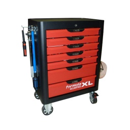 Servante 7 tiroirs formula xl
- dimensions :
h 1030 x l 730 x p 459 mm 
- dimensions des tiroirs :
8 x h 55 x l 580 x p 400 mm 2 x h 135 x l 580 x p 400 mm - poids de la servante a vide : 56.7 kg
- ouverture totale des tiroirs
- système de fermeture centralisee par serrure
- tapis mousse dans chaque tiroir
- glissieres a roulements à billes
- perforation normalisee pour fixer des accessoires en option (ks 860....)
- 4 roues robustes dont 2 directionnelles avec frein
- construction et stabilite renforcées grace aux doubles cornières dans les 4 angles