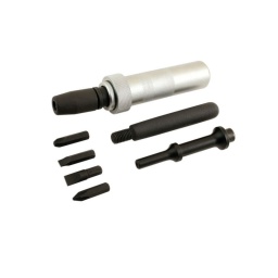 Outre son utilisation comm  tournevis à frapper standard avec un marteau. le kit comprend un axe adaptateur et une poignée de soutien qui lui permet d'etre associe a un marteau pneumatique (laser 6031) en cas de fixations vraiment difficiles et grippees.
- convient a une utilisation avec des douilles à impact (entrainement 1/2").
- action main gauche ou main droite.
- livre avec deux tailles d'embouts phillips et d'embouts plats (entrainement hexagonal de 8 mm .
- etui de rangement robuste pour conserver tous les embouts au memm endroit.
instructions
embouts (entrainement hexagonal de 8 mm .
adaptateur pour embouts
entrainement 1/2"
corps du tournevis à frapper
Poignée de soutien
axe adaptateur pour marteau pneumatique