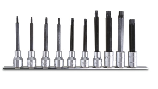 Jeu de 10 douilles tournevis (art. 920TX/L) pour vis Torx®, série longue, avec support