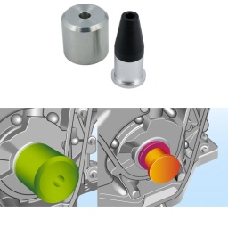 Conçu pour permettre le montage correct du joint avant de vilebrequin sans endommager la lèvre d'étanchéité, sur le moteur diesel TDV6 3.0 L présent sur l'ensemble des gammes JLR.

Les applications comprennent : Land Rover Discovery 3 et 4, Range Rover Sport et Range Rover (à partir de 2013).
Applications moteur : Moteurs diesel TDV6 3.0 L.
Assembler le manchon de guidage du raccord et faire glisser le joint sur le guide. Faire glisser le manchon sur le vilebrequin et pousser le joint sur le vilebrequin. Pousser le joint dans le logement à l'aide de l'outil de compression et du boulon de vilebrequin.
Utilisé pour le montage du joint OEM 1102415/LR002452.
Équivalent des OEM 303-1121 et 303-1122