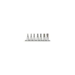 Rail de 7 douilles tournevis 6 pans 3/8
- embouts acier s2
- douille chrome vanadium
- 4-5-6-7-8-10-12mm 