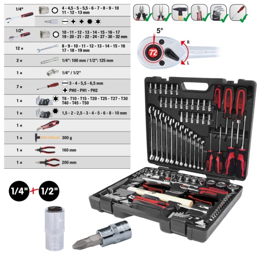 Coffret de douilles et cliquets 1/4'' + 1/2'' CHROMEplus 97 pcs