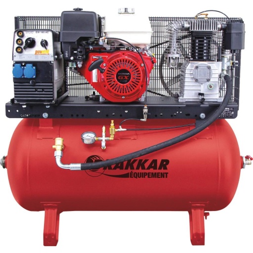 Compresseur fixe thermique essence 230L 12CV 12 bar/génératrice 4000W/2 prises 230V/poste à souder 180A