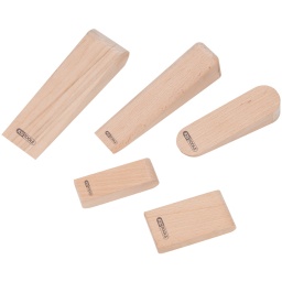 Pour le travail de surfaces zinguées à chaud 
Bois de hêtre 
180 x 53 x 34 mm / 158 x 40 x 50 mm / 130 x 41 x 40 mm / 92 x 30 x 25 mm / 92 x 47 x 20 mm 

