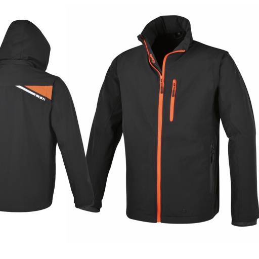 Veste de travail noire extensible, légère, style multipoches, 86% nylon, 14% élasthane, 140 g-m2