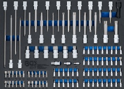 Étendue de la livraison :  Embouts, entraînement six pans extérieurs 8 mm (5/16"), longueur 30 mm : Fente : 8 - 10 - 12 mm Cruciforme : PH3 - PH4 Cruciforme PZ : PZ3 - PZ4 Profil T (pour Torx) : T40 - T45 - T50 - T55 - T60 - T70 Profil T (pour Torx) avec perçage : T40 - T45 - T50 - T55 - T60 - T70 Six pans creux : 7 - 8 - 10 - 12 - 14 mm Adaptateur d'embout carré 6,3 mm (1/4") sur six pans 8 mm (5/16")   Douilles à embouts, carré 6,3 mm (1/4"), longueur 35 mm : Fente : 4 - 5,5 - 6,5 - 7 mm Cruciforme : PH0 - PH1 / PH2 - PH3 Cruciforme PZ : PZ0 - PZ1 / PZ2 - PZ3 Profil T (pour Torx) : T8 - T9 - T10 - T15 - T20 - T25 - T27 - T30 - T40 Profil T (pour Torx) avec perçage : T8 - T9 - T10 - T15 - T20 - T25 - T27 - T30 - T40 Denture multiple intérieure (pour XZN) : M8 - M10 - M12 Six pans creux : 3 - 4 - 5 - 6 - 7 - 8 mm Profil TS : TS10 - TS15 - TS20 - TS25 - TS27 - TS30 - TS40 - TS45 - TS50  Douilles à embouts, carré 12,5 mm (1/2")  Longueur 55 mm, six pans creux : 14 - 17 - 19 - 22 - 24 mm Longueur 140 mm, six pans creux : 10 - 11 - 13 mm Longueur 140 mm, denture multiple intérieure (pour XZN) : M10 - M12 - M14 Longueur 240 mm, profil cannelé (pour Ribe) : R7 - R8 Longueur 140 mm, longueur T (pour Torx) : T40 - T45 - T50 - T55 - T60 - T70  Tailles spéciales, carré 12,5 mm (1/2") : Denture multiple intérieure (pour XZN) M9 x 100 mm - M16 x 100 mm Denture multiple intérieure (pour XZN) avec perçage M16 x 53 mm Douille d’embouts à choc, denture multiple intérieure (pour XZN) M18 x 78 mm Profil T (pour Torx) T80 x 100 mm - T30 x 300 mm Six pans creux 7 x 230 mm Six pans creux avec rotule 5 x 160 mm Profil cannelé (pour Ribe) R9 x 100 mm - R10 x 140 mm  </p>Hauteur de l'insert sans outils: 32 mm 