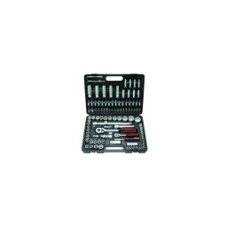 Coffret 105 pièces douilles f6 1/4+1/2

- chrome vanadium mat
- embouts en acier s2 haute résistance
- douilles f6 spéciales écrous endomages
- cliquet equipe du système d'ejection de douille
- poignée bicomposant ergonomique
- en cadeau un coupe papier kstools

composition 1/4:
- 13 douilles courtes f6 4 a 14mm - 8 douilles longues 6 a 13mm - 5 douilles torx profil e4 a e8
- 1 cliquet 1/4 45 dents système push
- 1 cardan 1/4
- 2 rallonges 50mm et 100mm - 1 rallonge flexible 150mm - 1 poignée coulissante 115mm - 1 tournevis carré 1/4
18 douilles embouts de vissages: 
- 4 embouts 6 pans 3 a 6
- 3 embouts plats 4-5.5-6.5mm - 4 embouts cruciformes pz1-pz2-ph1-ph2
- 6 embouts torx t8-t10-t15-t20-t25-t27-t30


composition 1/2:
- 1 cliquet 1/2 45 dents système push
- 1 cardan 1/2
- 1 rallonge 125mm - 1 poignée coulissante 250mm avec douille augmentateur 3/8 1/2
- 17 douilles courtes f6 10 a 32mm - 5 douilles longues 14-22mm - 2 douilles à bougies 16-21mm - 8 douilles torx profil e 10-11-12-14-16-18-20-24
- 17 embouts de vissages 5/16": 
- 4 embouts 6 pans 7 a 14
- 3 embouts plats 8-10-12mm - 4 embouts cruciformes pz3-pz4-ph3-ph4
- 5 embouts torx t40-t45-t50-t55-t60
- 1 douille porte embout 1/2 5/16"