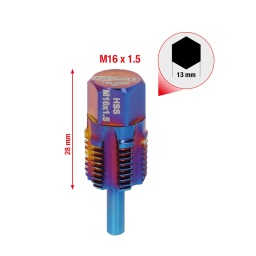 Pour tarauder des filetages spéciaux rouillés et endommagés
Idéal pour les capteurs de température des installations d’échappement
Avec 6 profils de coupe pour un centrage parfait
Version particulièrement courte
Avec rainures de nettoyage dans le boulon de guidage
Idéalement conçue pour les endroits exigus
Avec entraînement 6 pans extérieur pour une transmission parfaite de la force
En acier spécial
Nouveau revêtement en matériau dur