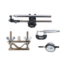 Coffret d'outils de mesure pour disque de frein
- pour mesurer les irregularites du disque de frein
- bras avec articulation et réglage fin
- Trépied de mesure à 3 points
- livre avec Micrométre et comparateur à cadran
- coffret de rangement