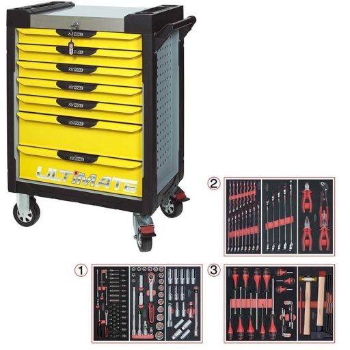 Servante Ultimate 7  jaune tiroirs avec composition 158 outils 