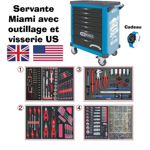 Servante ks tools Miami, composition outillage et visserie US