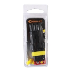 Kit assortiment de connecteurs electriques automobile étanche 3 pôles - 14 pcs
Conforme ROHS. 
Contient 1 connecteur mâle et 1 connecteur femelle 3 pôles
Contient 3 cosses à sertir mâle et 3 cosses à sertir femelle
Contient 6 joints d'étanchéité et obturateurs jaunes
Contenu total : 14 pcs