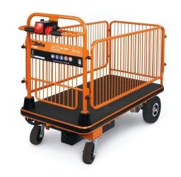 Désormais… vous économiserez du temps et des efforts!

Les dimensions compactes et une utilisation polyvalente font du chariot plateforme C48M la solution idéale pour la manutention de charges lourdes (caisses, conteneurs, objets encombrants, pièces d'équipement) en mode assisté en toute sécurité, y compris dans des zones difficilement accessibles et dans des environnements de travail qui ne sont pas accessible par des chariots élévateurs.
Cela se traduit par une réduction significative des risques pour les opérateurs - par ex. troubles musculo-squelettiques causés par la manipulation manuelle de charges.

Plateforme motorisée, avec moteur 24V - 400W et alimentation 2x12V - 33Ah et carte de contrôle Curtis.
Plateforme de chargement en acier robuste, recouvert de caoutchouc antidérapant, avec panneaux tubulaires ronds empêchant les objets de tomber pendant le transport.
Les panneaux peuvent être retirés pour répondre aux besoins de transport individuels.

La console de commande est équipée des éléments suivants:
- la clé de contact
- bouton de réglage de la vitesse
- poignées papillon latérales pour le contrôle de la traction
- bip intermittent, qui est activé lors du déplacement en marche arrière
- indicateur de charge de la batterie
- bouton de coupure du frein électrique
- bouton d'arrêt d'urgence.

Equipé de 2 roues de traction pneumatiques (Ø 260 mm) et de 2 roues pivotantes en caoutchouc (Ø 150 mm), frein électromagnétique et différentiel.
Livré avec un chargeur de batterie externe, 220V / 50Hz - V / A 24/12
