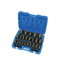 Jeu de 29 douilles longues &agrave; 6 pans de qualit&eacute; impact &agrave; carr&eacute; de 3/4", dans des tailles allant de 19 mm &agrave; 65 mm. 
En chrome-molybd&egrave;ne, ces douilles sont con&ccedil;ues pour r&eacute;sister aux contraintes de l'utilisation d'outils &agrave; percussion. 
&Eacute;galement dot&eacute;es d'un fini au phosphate noir, offrant une meilleure r&eacute;sistance &agrave; la corrosion, ainsi que d'un collier perc&eacute; pour recevoir une goupille de retenue ou une bille de d&eacute;tente.

Jeu de douilles longues &agrave; impact &agrave; carr&eacute; de 3/4" et &agrave; 6 pans, perc&eacute;es pour recevoir une goupille de retenue ou une bille de d&eacute;tente.
Tailles de douilles : 19, 20, 21, 22, 23, 24, 25, 26, 27, 28, 29, 30, 32, 33, 34, 35, 36, 38, 40, 41, 42, 46, 50, 52, 55, 58, 60, 63 et 65 mm.
En chrome-molybd&egrave;ne r&eacute;sistant aux chocs avec fini au phosphate noir et fournies dans un coffret moul&eacute; par soufflage.
Con&ccedil;ues pour &ecirc;tre utilis&eacute;es sur les outils &agrave; percussion &agrave; carr&eacute; de 3/4". Comprend les r&eacute;f&eacute;rences Laser n&deg; 9208 et 7680.
Un jeu de douilles &agrave; impact de longueur standard est &eacute;galement disponible, voir la r&eacute;f&eacute;rence Laser n&deg; 9223.
