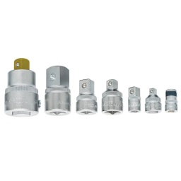 Adaptateur pour douille 7pc
Avec bille de retenue.
Utilisation manuelle.
1/4"-3/8"
3/8"-1/2"
3/8"-1/4"
1/2"-3/4"
1/2"-3/8"
3/4"-1/2"
1/4"-1/4'F
Fabriqué en Allemagne.
POIDS ARTICLE
0,645KG