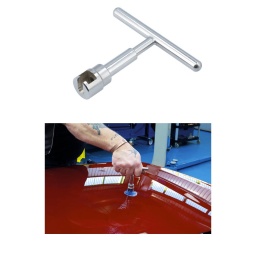 Poignée de débosselage en T, à utiliser dans le cadre d'un débosselage sans peinture (DSP), pour éliminer les bosses sur la carrosserie d'un véhicule sans endommager la peinture, lorsquelle est utilisée avec des languettes de colle/languettes de traction telles que celles de Power-TEC, référence 92095.

À utiliser dans le cadre d'un débosselage sans peinture, lorsqu'il est utilisé avec des languettes de colle, y compris les références Power-TEC 92095, 92378 et 92401.
Longueur : 110 mm ; Largeur : 120 mm ; Taille du filetage : M10 x 1,5.
Utilisable avec le pistolet à colle Power-TEC Gluematic, référence 91237, et bâtons de colle, référence 92342.
Pour retirer la colle après utilisation, voir le dissolvant de colle chaude Power-TEC, référence 92341.
Un marteau à inertie avec adaptateur pour languettes de colles est également disponible, voir la référence Laser 92096.
