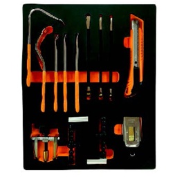 Module finition carrosserie 13 outils
Paire de jauges d'épaisseur pour carrossiers à 10 lames avec ventouse de fixation
Kit de 3 leviers multifonctions en métal
Kit de 5 spatules d'extraction de clips en métal
Extracteur de bras d'essuie-glace et essuie-glace arrière
Cutter
Grattoir