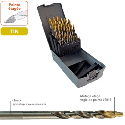 Coffret 25 forets pointes etag&eacute;es per&ccedil;age facile rev&ecirc;tement TIN