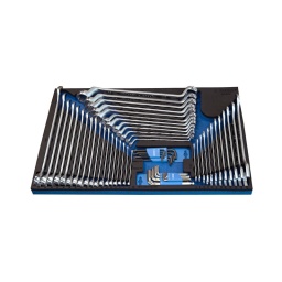 Module 60 clés
clé fourches : 6 x 7. 8 x 9. 10 x 11. 12 x 13. 14 x 15. 16 x 17. 18 x 19. 20 x 22. 21 x 23. 24 x 27. 25 x 28. 30 x 32
clé mixte  6. 7. 8. 9. 10. 11. 13. 14. 15. 16. 17. 18. 19. 20. 21. 22. 24. 27
clé contre coudée  6 x 7. 8 x 9. 10 x 11. 12 x 13. 14 x 15. 16 x 17. 18 x 19. 20 x 22. 21 x 23. 24 x 26. 25 x 28. 27 x 32
module  564 x 364 x 30mm 