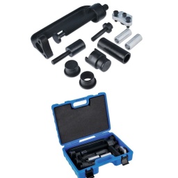 Kit d'entretien de goujons de roue de camion, conçu pour la dépose et l'installation rapides et efficaces de goujons de roue sur la plupart des applications à disque et à tambour.

À utiliser sur les moyeux internes de camions et de bus (freins à disque ou à tambour).
La dépose du moyeu n'est pas nécessaire, ce qui élimine le risque d'endommager les moyeux, joints d'étanchéité, roulements de roue et goujons de roue.
Le kit comprend des adaptateurs interchangeables pour une flexibilité d'accès maximale.
Recommandé pour une utilisation avec une clé à chocs pneumatique.
IMPORTANT : veiller à bien lubrifier la vis de force avec de la graisse au bisulfure de molybdène avant l'utilisation.