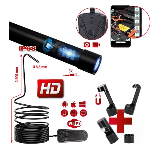 Jeu vidéoscope Wifi avec sonde de caméra frontale Ø 55 mm 0° HD 5 pcs