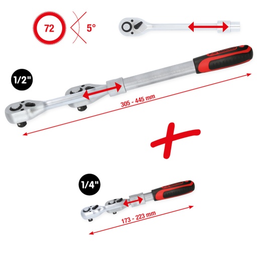 Kit de cliquets réversibles télescopiques 1/4'' + 1/2'' 2 pcs