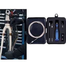 À utiliser lorsqu'il s'agit de guider des câbles neufs à l'intérieur d'un cadre, ce kit utilise des aimants pour faciliter une tâche qui peut prendre beaucoup de temps et être frustrante. Il est livré avec des adaptateurs pour installer des câbles de dérailleur et de frein internes, des fils Shimano Di2 (câbles e-Tube), un boîtier externe de dérailleur et de frein, et des conduites de frein hydraulique.

Kit d'outils d'acheminement de câbles internes, utilisé pour enfiler des câbles de dérailleur et de frein au travers du cadre à l'aide d'aimants.
Les aimants dirigent et entraînent l'extrémité du câble au travers du cadre et lui font passer les obstacles délicats.
Convient également pour des fils électroniques, des câbles Shimano Di2 e-Tube, un boîtier de câble de frein et de dérailleur externe et des conduites de frein hydraulique.
À utiliser sur les cadres en aluminium, en titane et en fibre de carbone.
Livré dans une mallette de rangement avec un plateau en mousse EVA.