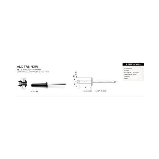 Rivet aveugle standard alx trs noir 4.8 x 25mm 