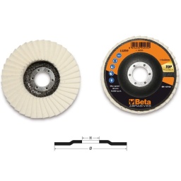 Disques à lamelles en feutre avec support fibre de verre et simple lamelle
Exécution plate
- Indiqué pour ébavurage, meulage et  nitions de surfaces.
- Utilisable pour les opérations de polissage sur tous les types d’acier, associés aux pâtes abrasives pour polissage.
- Particulièrement indiqué pour les usinages sur carrosserie automobile.
Lot de 10