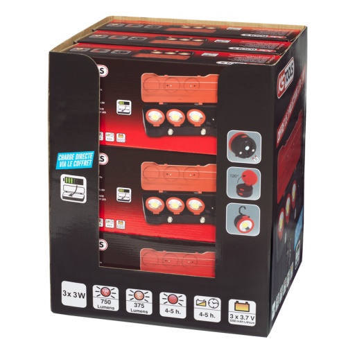 Présentoir de 9 coffrets de 3 projecteurs LEDs 3W