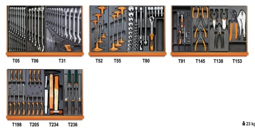 Composition de 146 outils Beta tools pour la maintenance générale en plateaux thermoformés rigides en ABS