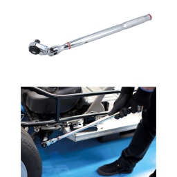 Clé télescopique à carré de 1/2" avec tête à cliquet flexible et bouton de verrouillage du cliquet, permettant d'appliquer un couple plus élevé lors du desserrage de fixations grippées ou corrodées sans endommager le mécanisme à cliquet. La poignée a deux positions fixes, avec une plage d'extension de 455 mm à 630 mm, et lorsqu'elle est combinée avec la tête flexible et le mécanisme à cliquet 72 dents, elle est idéale pour une utilisation sur les écrous et les boulons difficiles d'accès.

Mécanisme à cliquet 72 dents.
Plage d'extension : 455 - 630 mm.
Tête à cliquet flexible dotée d'un bouton de verrouillage du cliquet permettant d'appliquer un couple plus élevé lorsqu'elle est utilisée comme barre de force.
En chrome-vanadium avec finition polie et poignée moletée à prise sécurisée.
Kit de réparation de cliquet disponible, référence Laser 8513