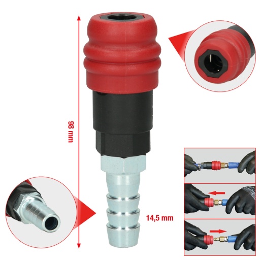 Raccord de s&eacute;curit&eacute; &agrave; air comprim&eacute; 2 niveaux avec embout de tuyau 14,5&nbsp;mm