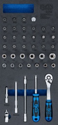 Étendue de la livraison1 x adaptateur de clé à douille, six pans extérieurs sur carré 6,3 mm (1/4")1 x poignée rotative2 x rallonges, longueur 50 + 100 mm1 x articulation à cardans1 x rallonge flexible1 x cliquet réversible à raccord rapide de douille6 x douilles à embouts, profil T (pour Torx) avec perçage : T10 - T15 - T20 - T25 - T30 - T406 x douilles à embouts, sortie six pans creux : 3 - 4 - 5 - 6 - 7 - 8 mm3 x douilles à embouts, sortie cruciforme : 4 - 5.5 - 7 mm3 x douilles à embouts, sortie cruciforme PH : PH1 - PH2 - PH33 x douilles à embouts, sortie cruciforme PZ : PZ1 - PZ2 - PZ313 x Douilles pour clé, « Super Lock » : 4 - 4,5 - 5 - 5,5 - 6 - 7 - 8 - 9 - 10 - 11 - 12 - 13 - 14 mm