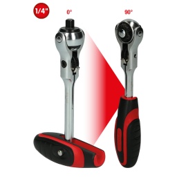 Carré d'entraînement 1/4" selon DIN 3120 / ISO 1174 avec bille de verrouillage
Cliquet réversible 72 dents
Utilisation multi-usages
Fourche réglable pour un maintien optimal
Finition chromée satinée
Chrome Vanadium