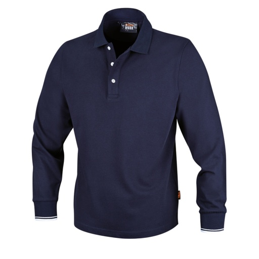 Polo 3 boutons, manches longues, 100% cotton, 200 g/m2, Bleu