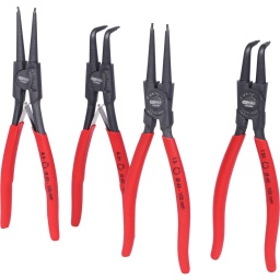 Pour circlips intérieurs et extérieurs 
Pointes coudées à 90° 
Fermeture automatique 
Poignées en caoutchouc 
Chrome Vanadium 

