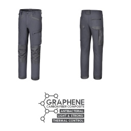 Pantalon de travail stretch multipoches
- 90% nylon avec graphène, 10% spandex, 250 g
avec renforts en 600D Oxford, gris
- Thermorégulateur, déperlant et séchage rapide
- Coupe Slim Fit ajustée
PROPRIÉTÉS ANTIBACTÉRIENNES ET ANTI-ODEURS :
Ils empêchent la prolifération des bactéries responsables des mauvaises odeurs
LÉGÈRETÉ : le graphène étant un matériau extrêmement
légers et fins, ils sont doux et confortables
RÉGULATION THERMIQUE : ils s’adaptent dynamiquement
aux conditions climatiques,dissipant la chaleur les jours
chauds et la conservant les jours froids.
RESPIRABILITÉ : ils permettent une ventilation optimale
et la dispersion de l’humidité corporelle
RÉSISTANCE : ils sont extrêmement durables..
Nos vêtements, qui intègrent cette matiére révolutionnaire, se caractérisent par :