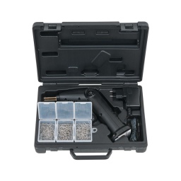 Kit de réparation pour plastique
- pour reparer les fissures (superieures à 1 mm  sur les parties en matière plastique
- adapte pour les pièces avec un maximum de 40% de fibre de verre
- fonctionne sur batterie
- peut etre branche directement sur secteur
- pour agrafes de réparation de diamètre 0.6 et 0.8 mm - corps articule
- livre avec 100 agrafes
- les agrafes sont inserees dans les fissures et redonnent de la stabilite a la pièce
- ne convient pas a la fibre de verre epoxy et la fibre de carbone
utilisation : pare-chocs. caches. garnitures