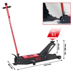 Faible profondeur d’encastrement
Cric en acier particulièrement robuste
Répartition de la charge sur une large surface
Levage à main ou au pied
Muni d'une pédale pour une manœuvre au pied
Descente contrôlée grâce au mécanisme à cardan
Bonne manœuvrabilité grâce à deux roulettes pivotantes en acier
Protection contre les surcharges grâce à une soupape de surpression de sécurité
La technologie Safety Bypass empêche les fuites d’huile
Indispensable quotidiennement dans tout atelier
Construction massive en acier