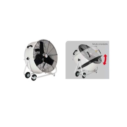 Ventilateur mobile orientable
le vmm 600 est un brasseur d'air mobile fonctionnant sur une alimentation électrique 230 v monophase. 
leger et dote d'un robuste chassis tubulaire equipe de roues. il se deplace très facilement et permet de ventiler efficacement des zones ou des postes de travail a l'intérieur des locaux ou en plein air par temps sec. 
il dispose d'une volute pivotant sur 360° verticalement. permettant d'orienter de facon precise le flux d'air dans la direction desiree. 
le grand débit d'air du ventilateur est delivre avec une vitesse de rotation et une pression d'air suffisamm nt basses pour obtenir un faible niveau sonore et eviter l'inconfort d'un déplacement d'air trop violent.

 simple d'installation

tres simple d'utilisation. le vmm 600 est livre pret a l'emploi avec prise et câble électrique. il suffit de le positionner a l'endroit desire et de brancher sa prise sur une alimentation 230 v monophase pour obtenir un brassage d'air efficace et confortable. 
il dispose en série d'un boitier de commande intégré pilotant l'arret et le fonctionnement en petite ou en grande vitesse de ventilation; est equipe de tous les équipements permettant son utilisation en toute sécurité : grilles de protection sur l'aspiration et le soufflage. moteur avec protection thermique. poignées assurant une manipulation aisee... 
le vmm 600 est parfaitement adapte pour ventiler des zones ou des postes de travail dans les garages. les ateliers. les entrepots. les bâtiments agricoles. les chantiers. les halls d'exposition. les lieux de reception. les chapiteaux. les magasins... 