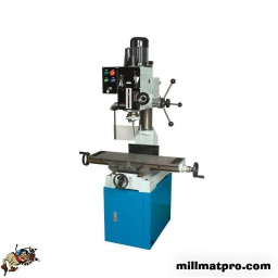 Capacite maxi de perçage : 32 mm capacité maxi de surfaçage : 63 mm rotation tête : 360° +/- 90°
col de cygne : 272.5 mm cône : cm3/b16
diamètre de colonne : 115 mm course broche/table : 440 mm course broche : 130 mm nombre de vitesses : 6
gamm  de vitesses : 80 ~ 1250 tr/m2
dimm table : 800x240 mm rainure en t : 16 mm course transversale : 225 mm course longitudinale : 570 mm puissance : 750 w
dimensions emballage : 880x770x1140 mm poids : 360 kg
caracteristiques :
o grande tables. butees de réglage.
o ajustement fin de l'avance verticale.
o livre avec :
1 tire barre/rondelles.
1 protecteur pour le mandrin
vis. cles
1 cône cm3-b16
1 chasse cone
Clés allen
manuel d'instruction
certificat ce.